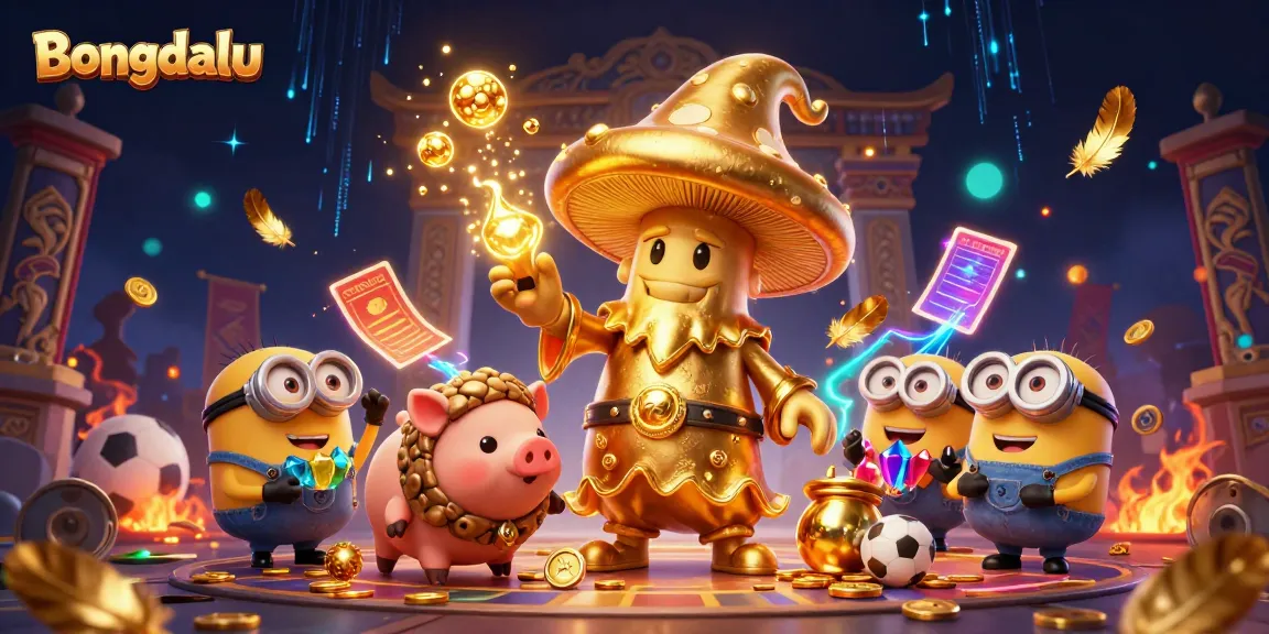 Bongdalu showcases an exciting 3D illustration of a magical sports betting scene filled with treasures and characters.