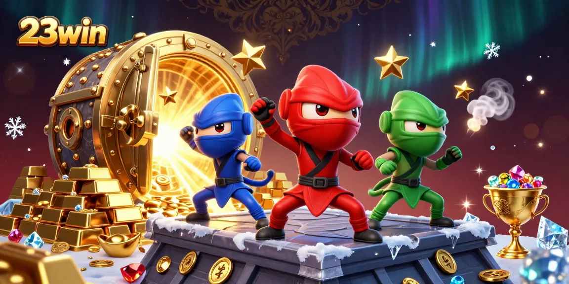 Experience thrilling action with 23win as ninja chameleons showcase their skills amidst treasures.