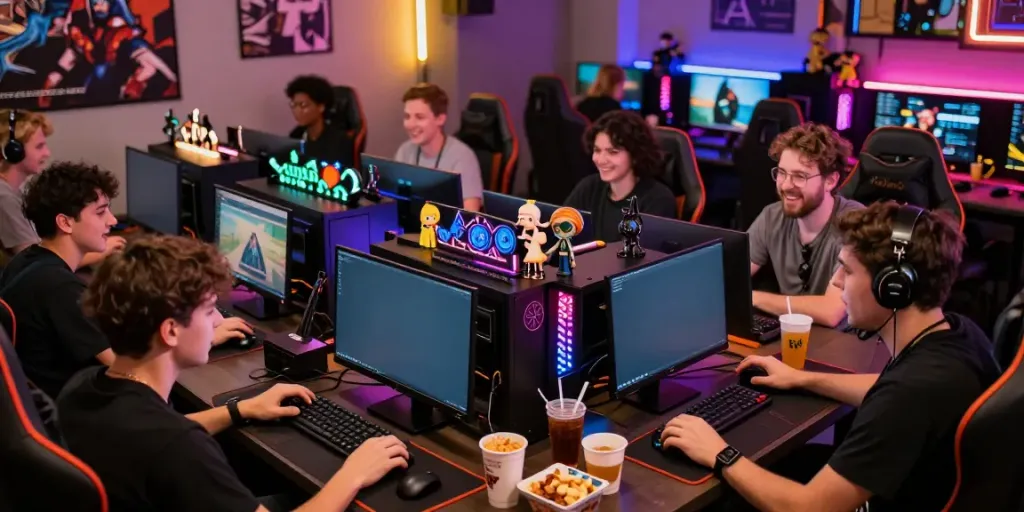 Gamers engaging in a vibrant online community focused on rokok88 gaming.