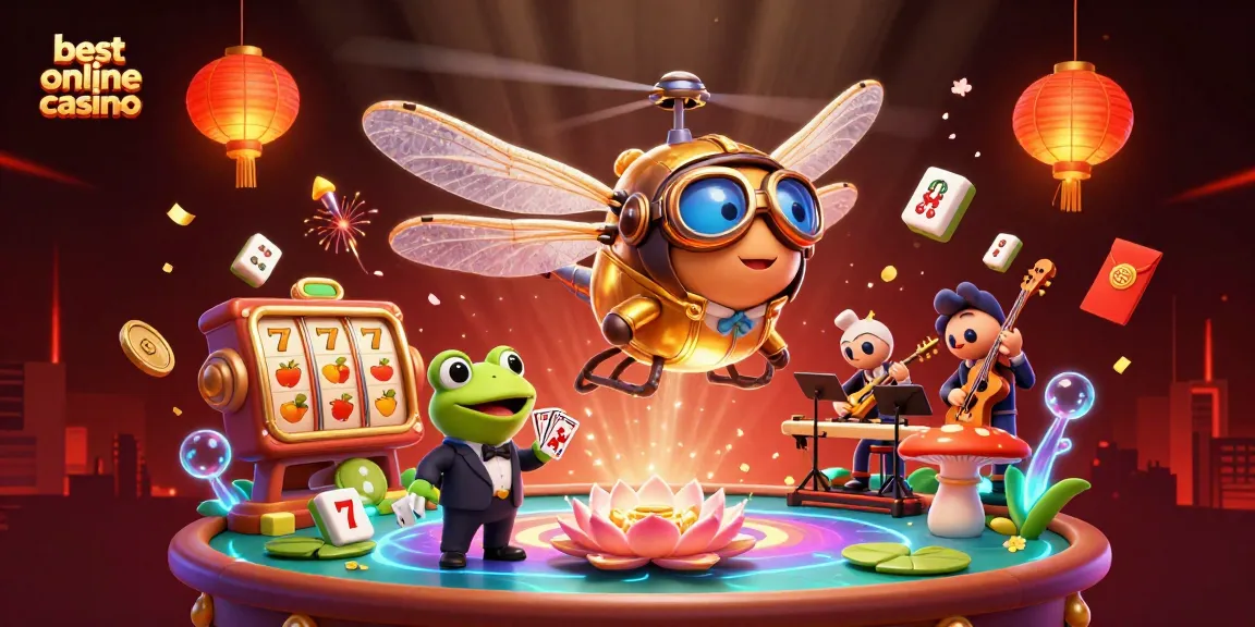 Experience the best online casino with a vibrant 3D dragonfly pilot and exciting game elements.