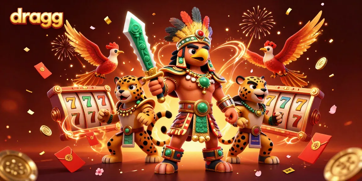 Win big with dragg at the captivating casino featuring slot reels and festive elements.