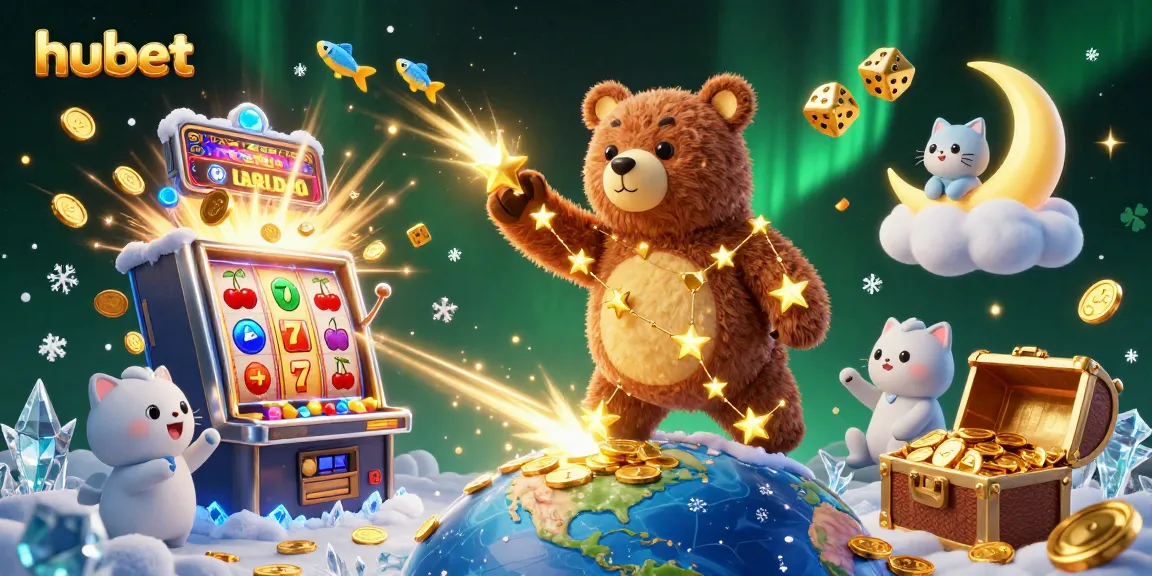 Win big with hubet as cartoon characters celebrate casino success amidst vibrant gaming symbols.
